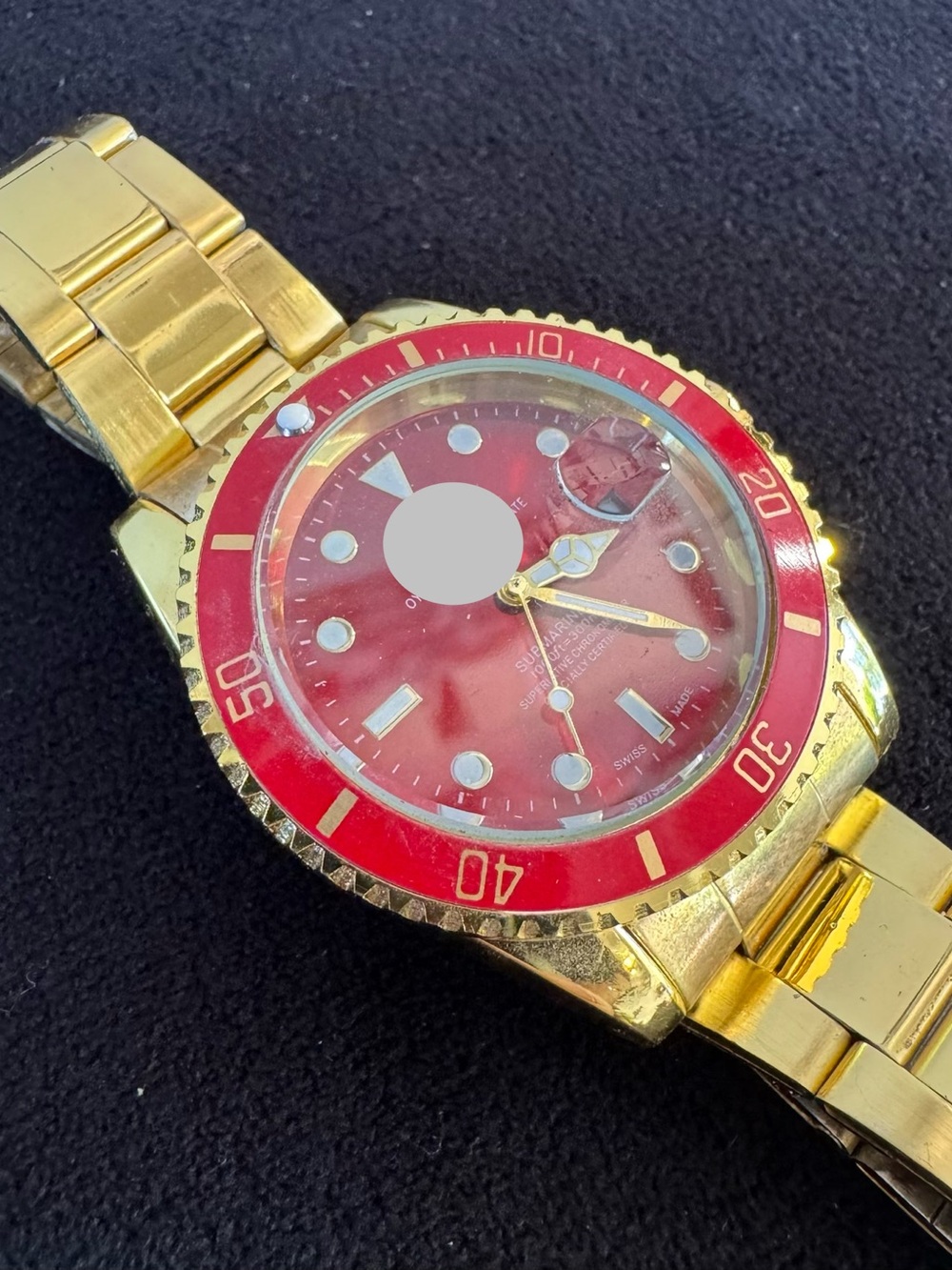 Gold Tone Diver Watch with Red Dial and Bezel